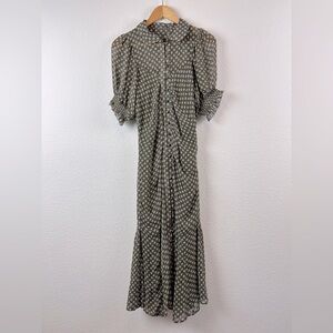 By Anthropologie Puff Sleeve Ruched Sheer Midi Shirt Dress